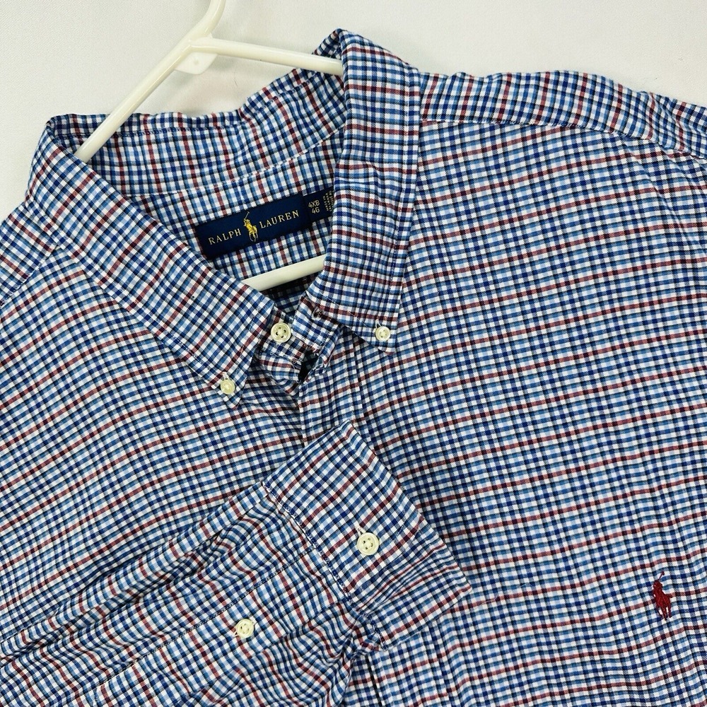 Ralph Lauren Shirt Mens 4XB Big Blue Red Check Plaid Oxford Long Sleeve Pony